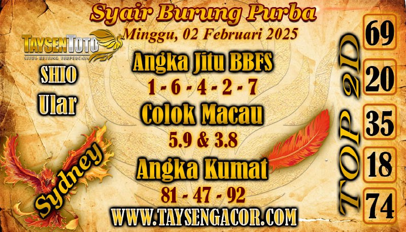 Syair Burung Purba Sydney Hari ini Minggu, 02 Februari 2025