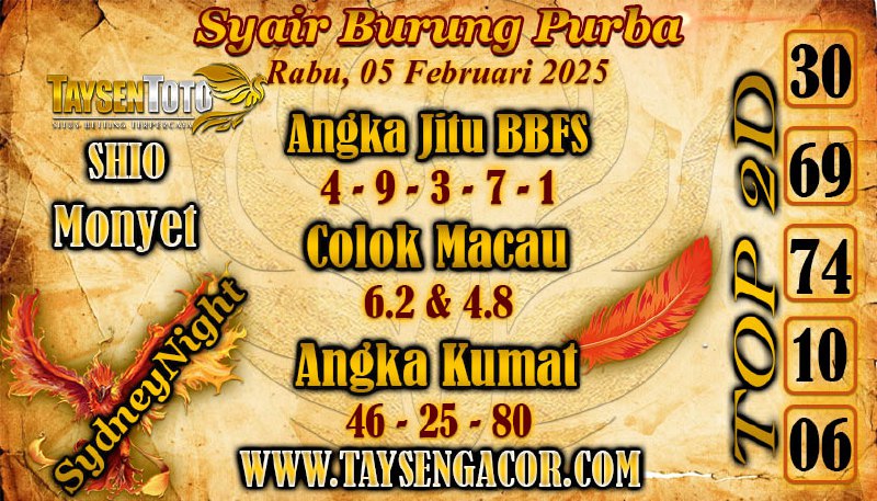 Syair Burung Purba SydneyNight Hari ini Rabu, 05 Februari 2025