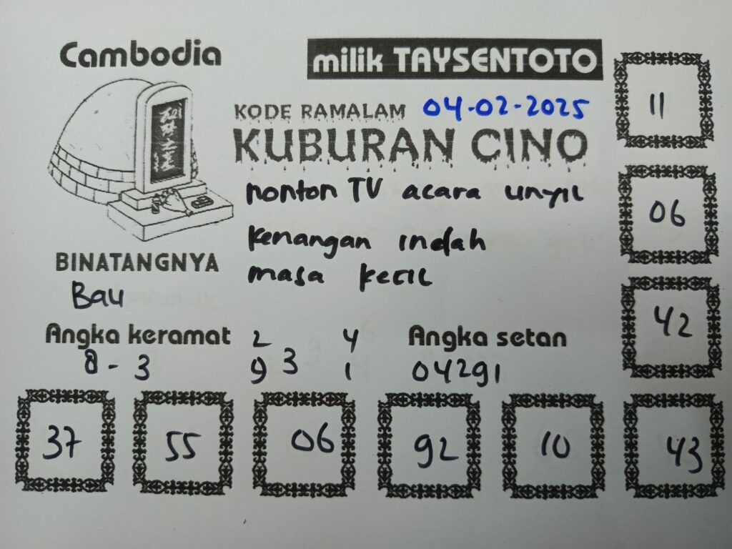 Syair Kuburan Cino Cambodia Hari Ini Selasa, 04  Februari 2025