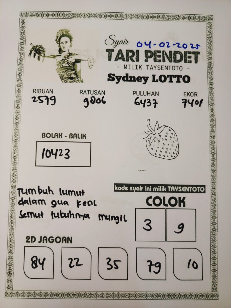 Syair Tari Pendet Sydney Hari ini Selasa, 04 Februari 2025