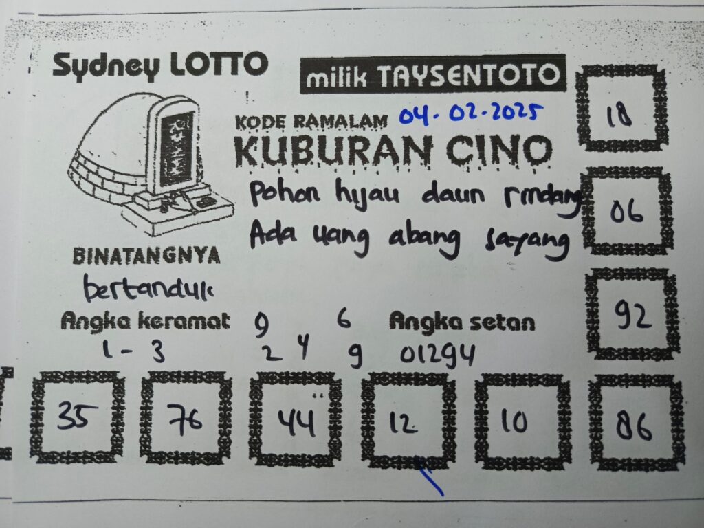 Syair Kuburan Cino Sydney Hari ini Selasa, 04 Februari 2025