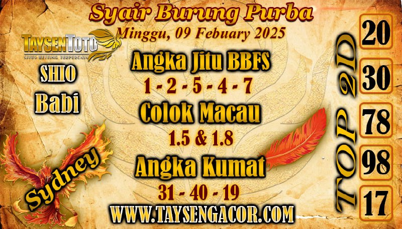 Syair Burung Purba Sydney Hari ini Minggu, 09 Februari 2025