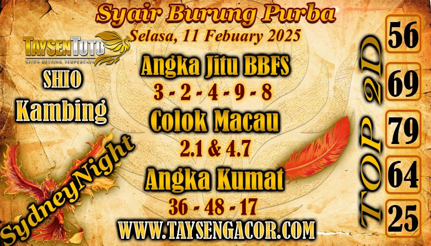 Syair Burung Purba SydneyNight Hari ini Selasa, 11 Februari 2025