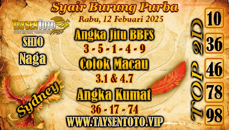 Syair Burung Purba Sydney Hari ini Rabu, 12 Februari 2025