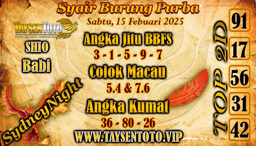 Syair Burung Purba SydneyNight Hari ini Sabtu, 15 Februari 2025