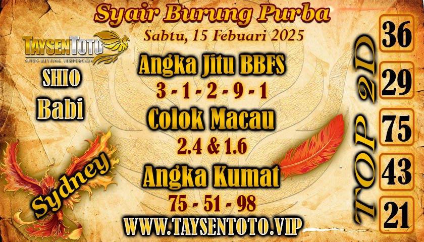 Syair Burung Purba Sydney Hari ini Sabtu, 15 Februari 2025