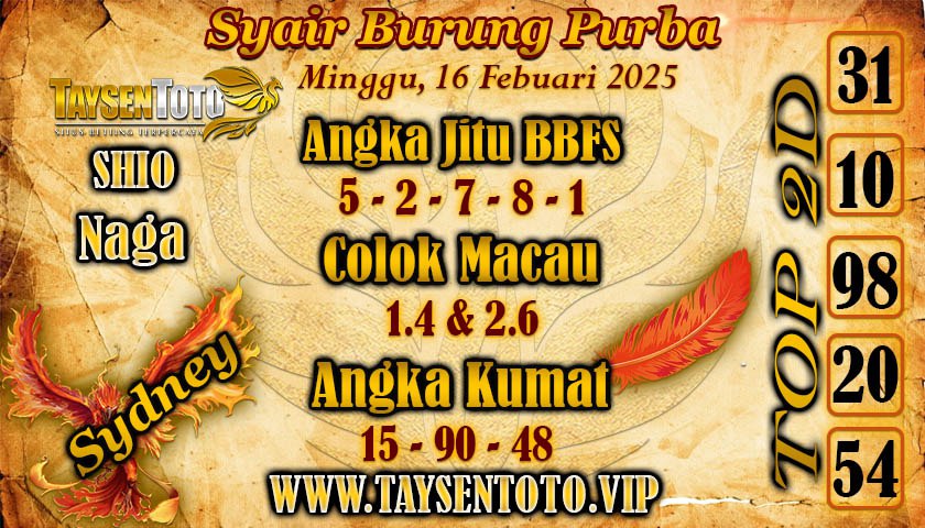 Syair Burung Purba Sydney Hari ini Minggu, 16 Februari 2025