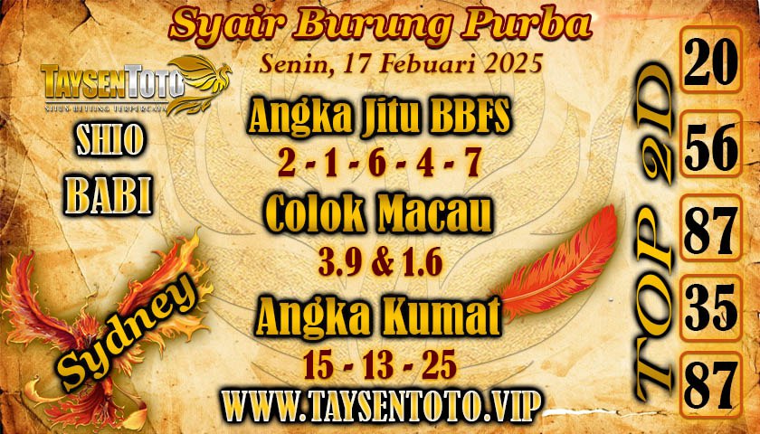 Syair Burung Purba HK Hari Senin, 17 Februari 2025