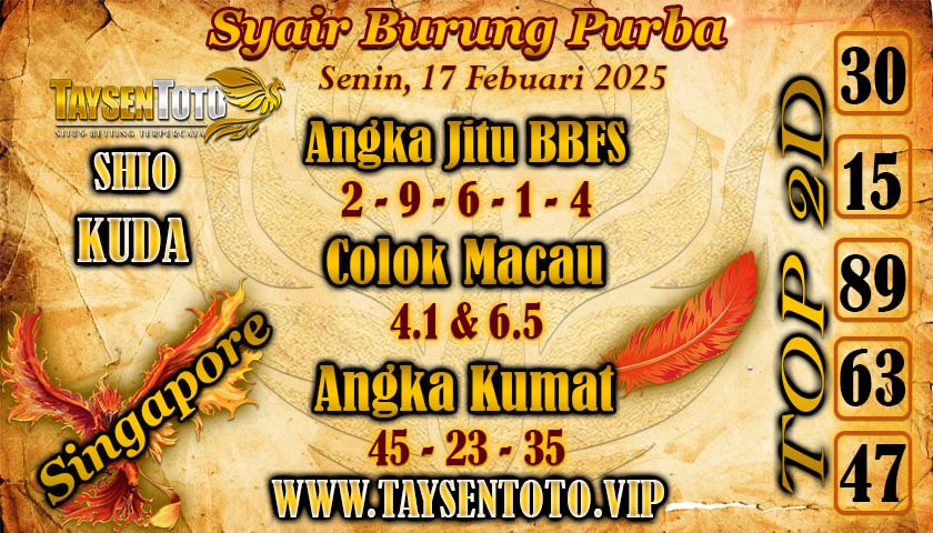 Syair Burung Purba SGP Hari Senin, 17 Februari 2025