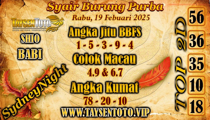 Syair Burung Purba SydneyNight Hari ini Rabu, 19 Februari 2025