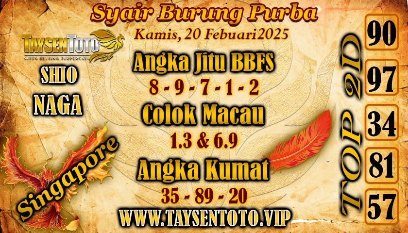 Syair Burung Purba SGP Hari Kamis, 20 Februari 2025