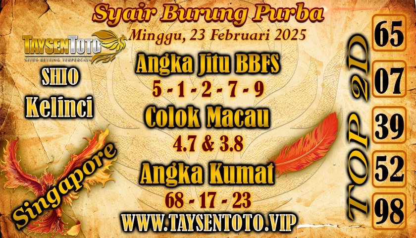 Syair Burung Purba SGP Hari Minggu, 23 Februari 2025