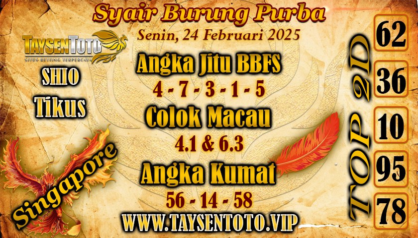 Syair Burung Purba SGP Hari Senin, 24 Februari 2025