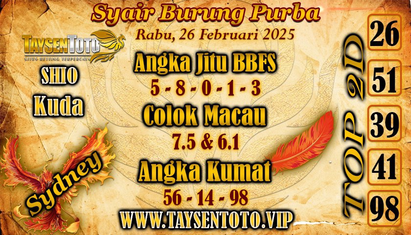 Syair Burung Purba Sydney Hari ini Rabu 26 Februari 2025