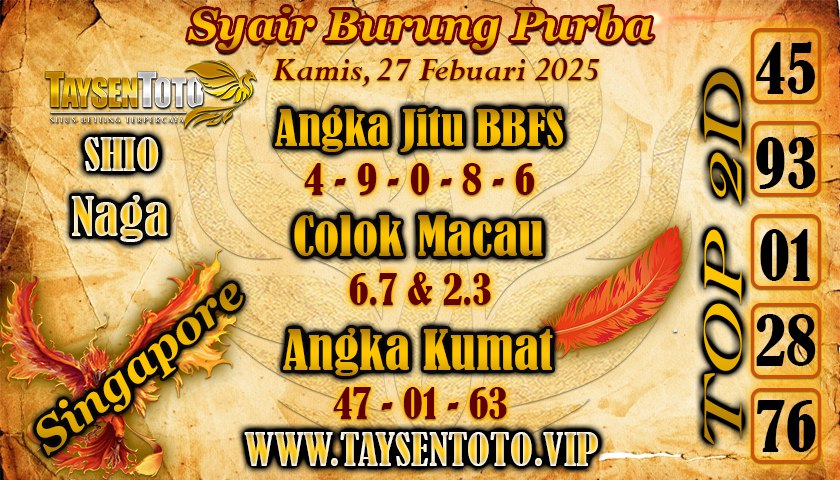 Syair Burung Purba SGP Hari Kamis, 27 Februari 2025