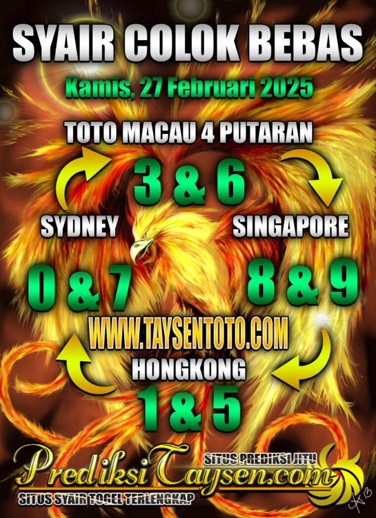 Syair Colok Bebas Hongkong lotto hari ini Kamis, 27 Februari 2025