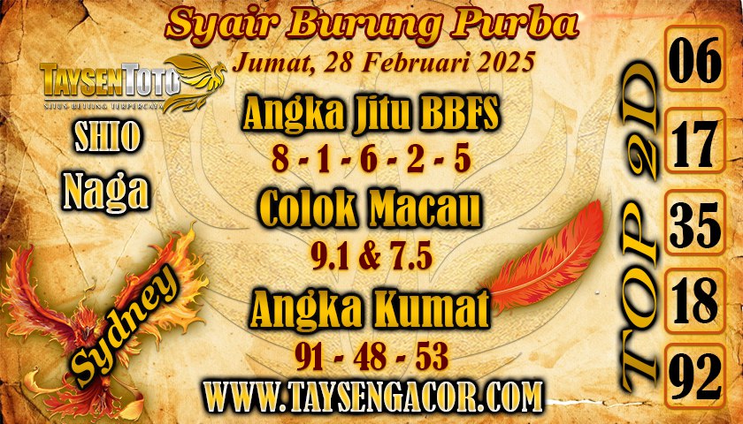 Syair Burung Purba Sydney Hari ini Jumat, 28 Februari 2025