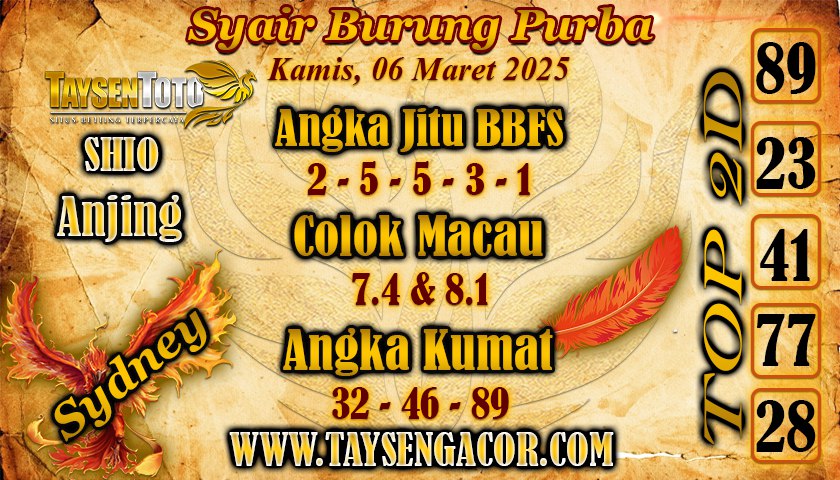 Syair Burung Purba Sydney Hari ini Kamis, 06 Maret 2025