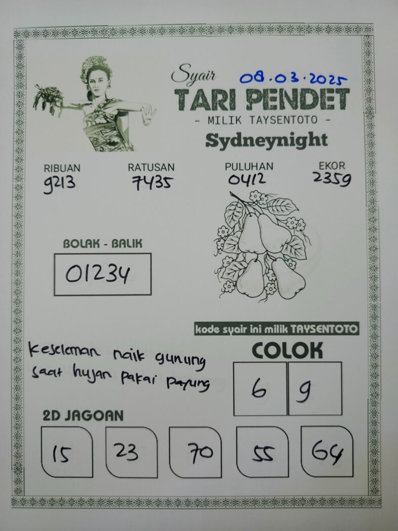 Syair Tari Pendet SydneyNight Hari ini Sabtu, 08 Maret 2025