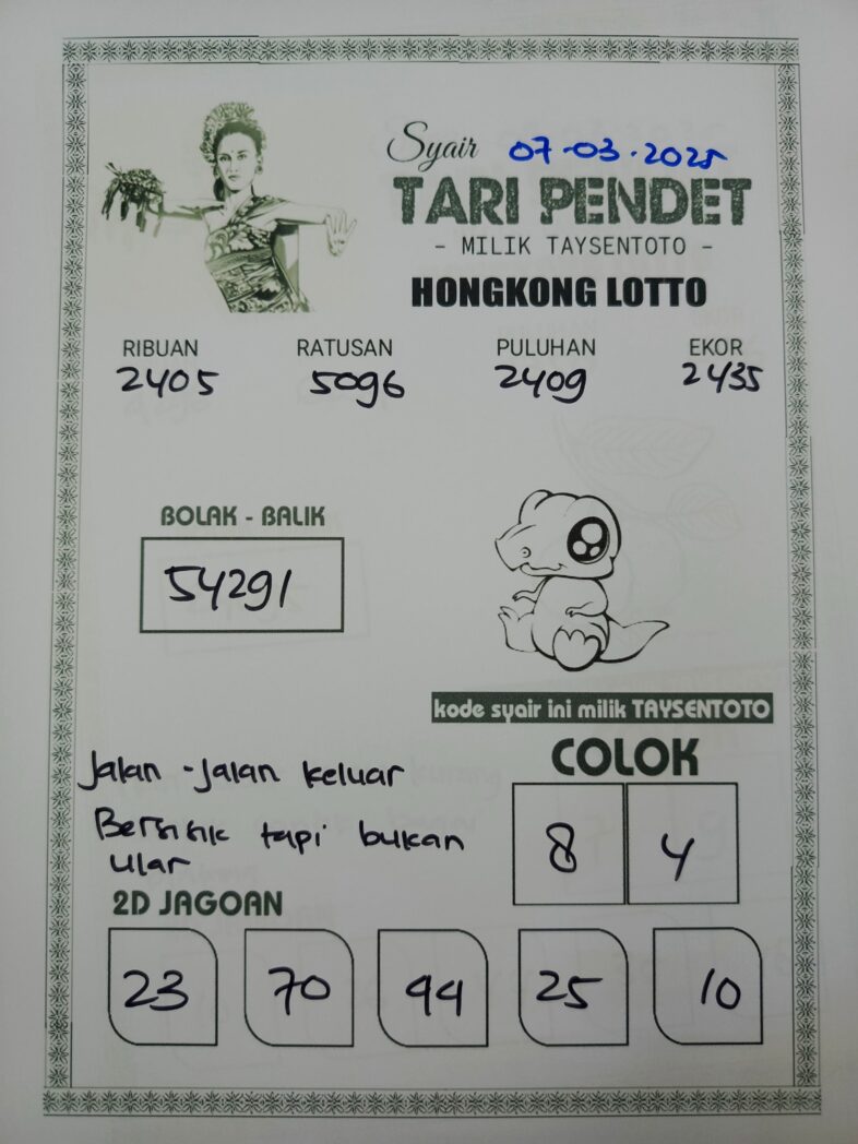 Syair Tari Pendet HK Hari Jumat, 07 Maret 2025