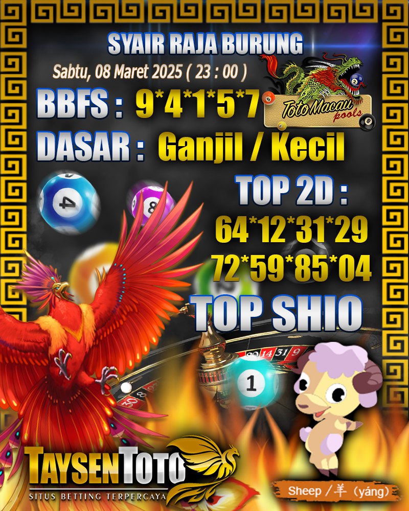 Syair Raja Burung Toto Macau Hari ,Sabtu, 08 Maret 2025| 23: 00 WIB