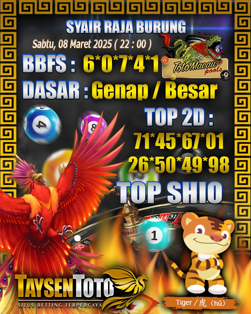 Syair Raja Burung Toto Macau Hari ,Sabtu, 08 Maret 2025| 22 : 00 WIB