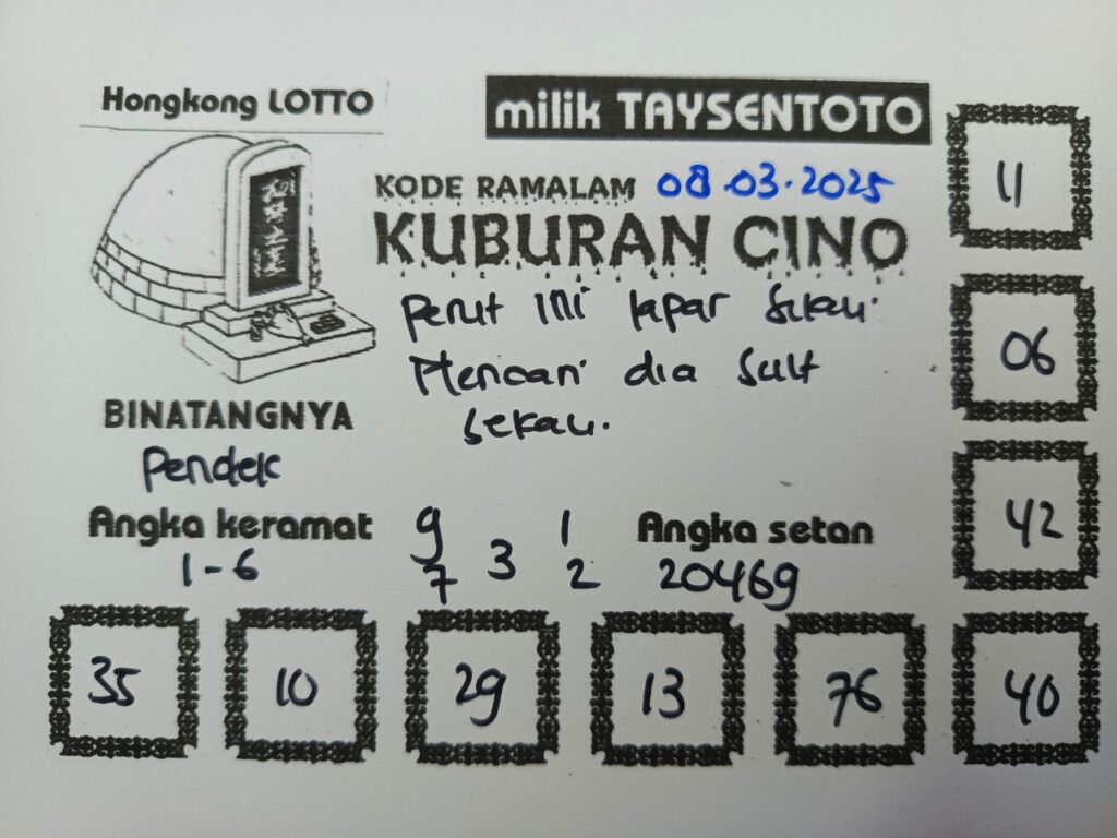 Syair Kuburan Cino HK Hari Sabtu, 08 Maret 2025