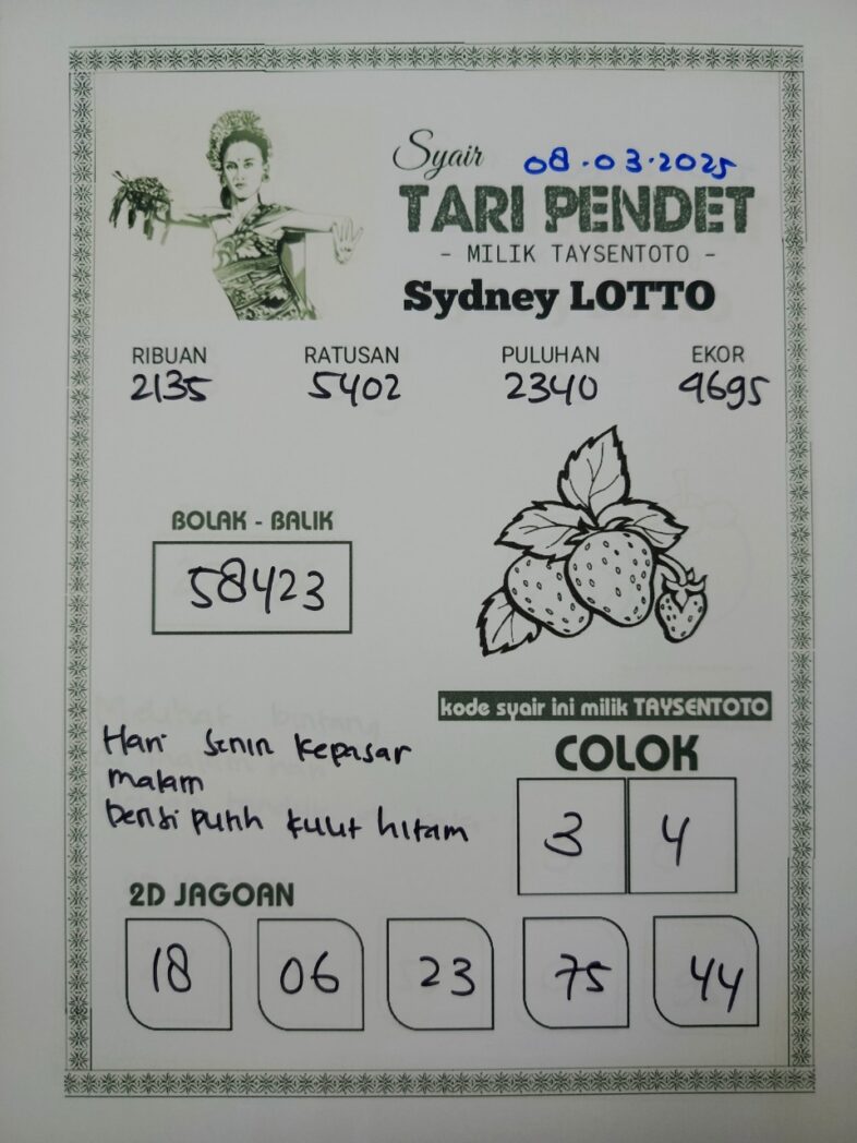 Syair Tari Pendet Sydney Hari ini Sabtu, 08 Maret 2025