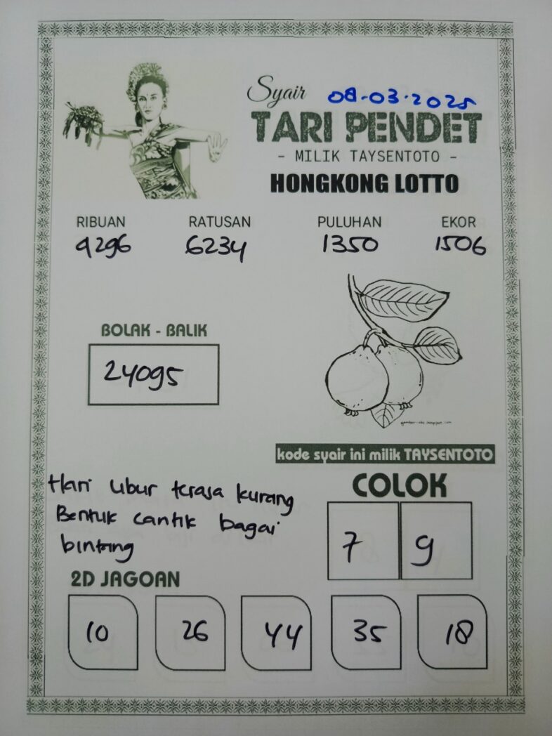 Syair Tari Pendet HK Hari Sabtu, 08 Maret 2025