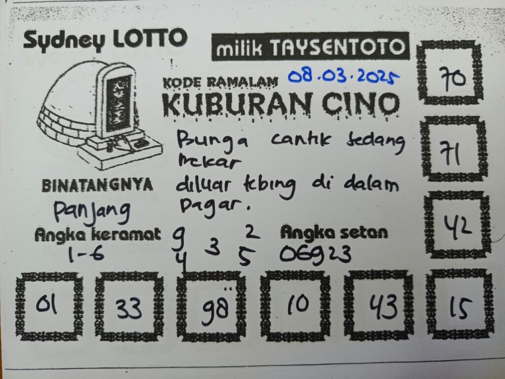 Syair Kuburan Cino Sydney Hari ini Sabtu, 08 Maret 2025