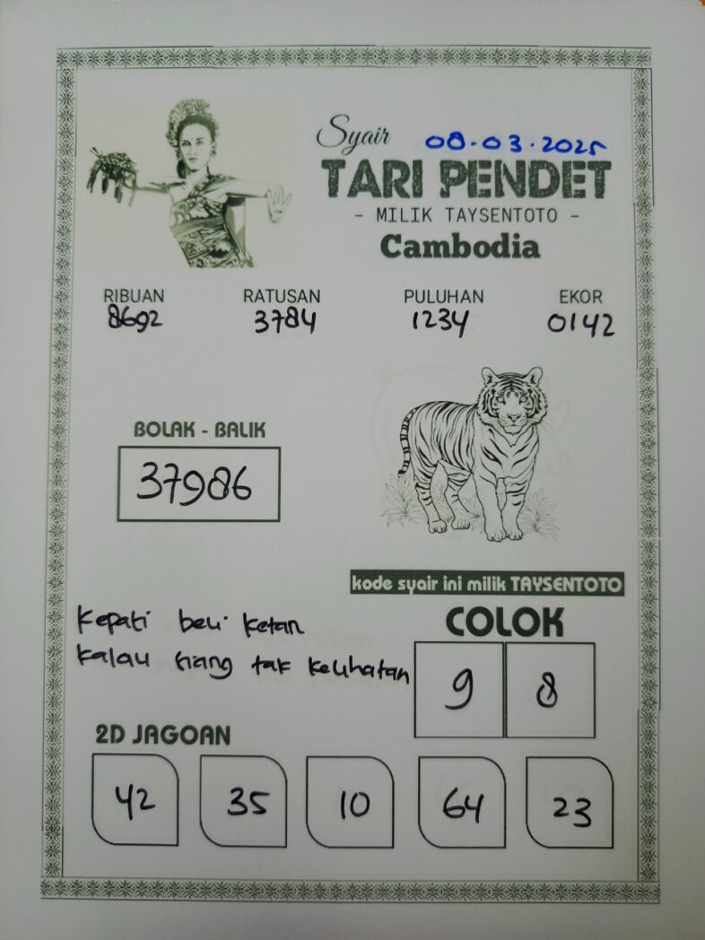 Syair Tari Pendet Cambodia Hari Ini Sabtu, 08 Maret 2025