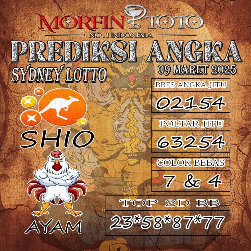 Syair Prediksi Angka Sydney Hari ini Minggu, 09 Maret 2025