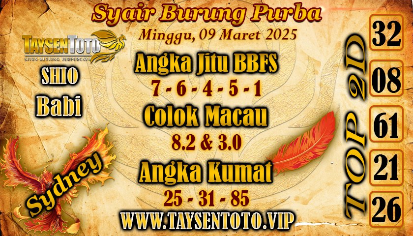 Syair Burung Purba Sydney Hari ini Minggu, 09 Maret 2025