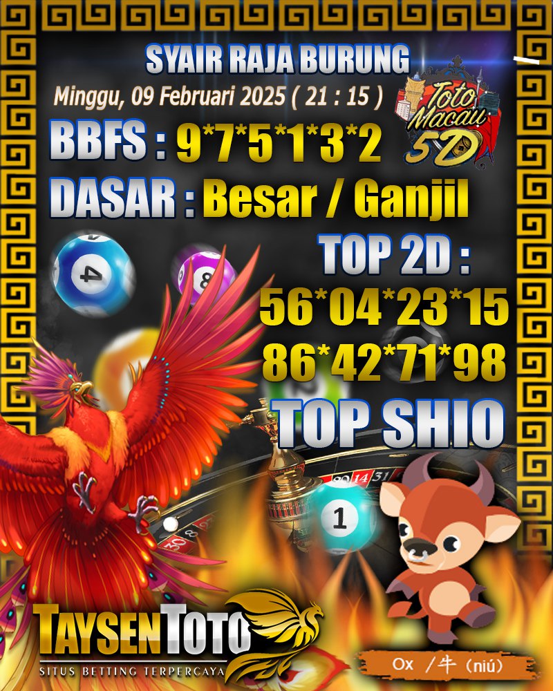 Syair Raja Burung Toto Macau 5D Hari Ini Minggu, 09 Maret 2025 | 21 : 15 WIB