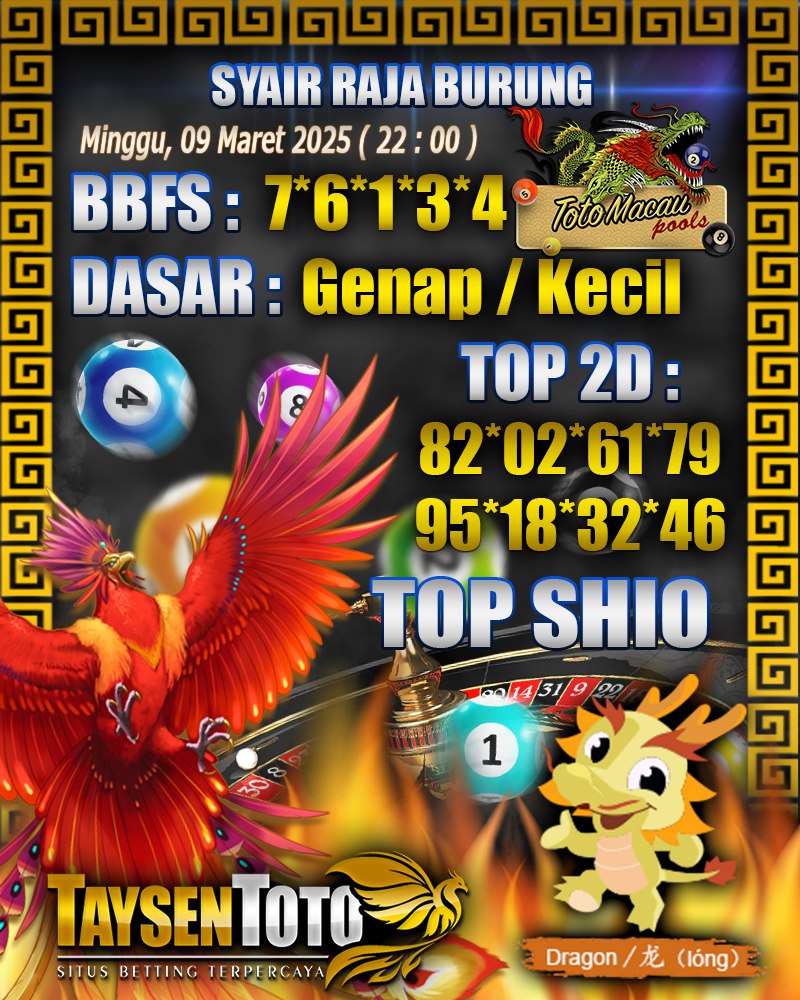 Syair Raja Burung Toto Macau Hari ,Minggu, 09 Maret 2025| 22 : 00 WIB