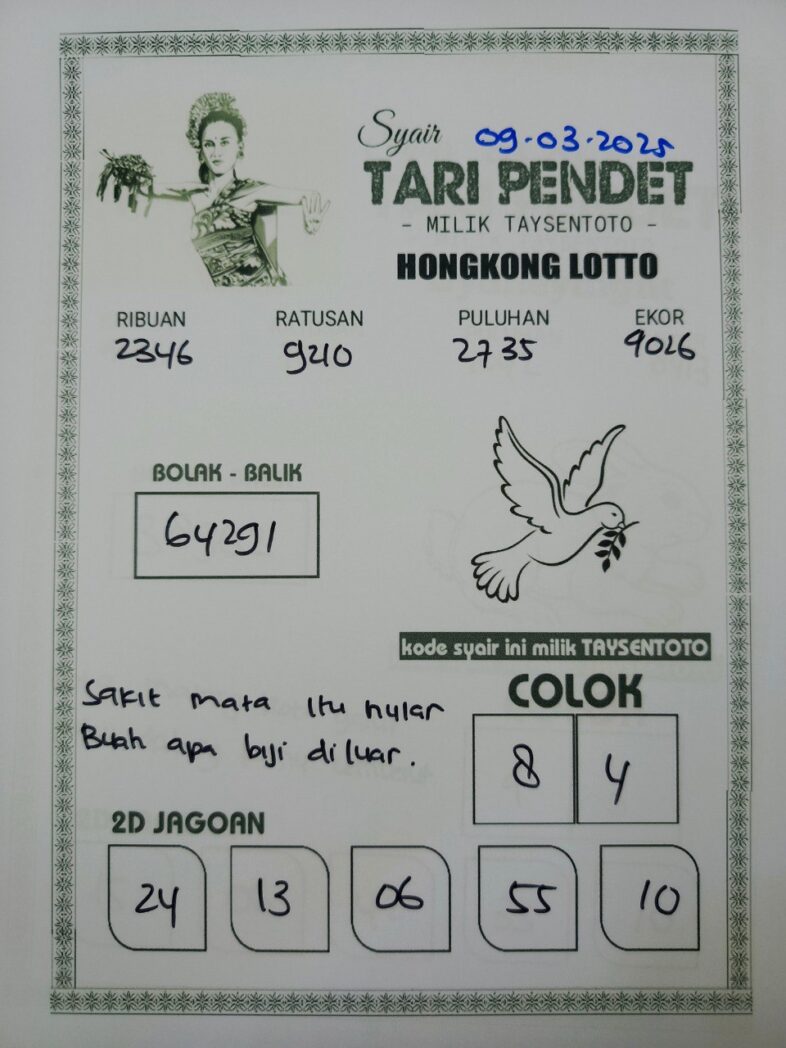 Syair Tari Pendet HK Hari Minggu, 09 Maret 2025