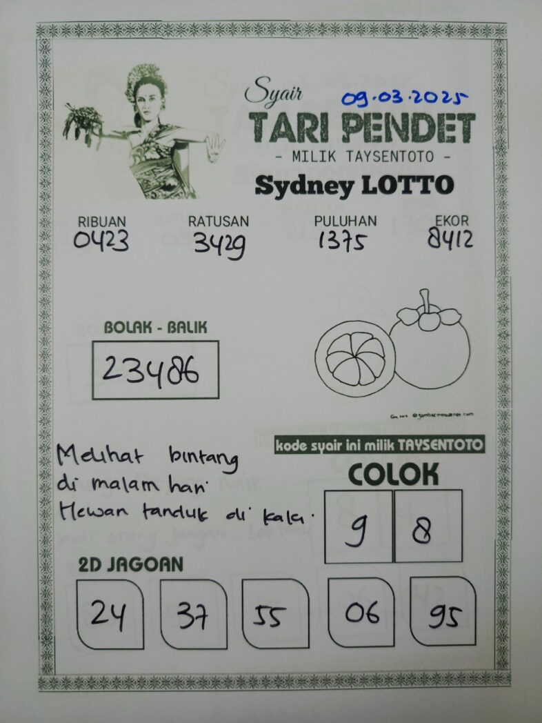 Syair Tari Pendet Sydney Hari ini Minggu, 09 Maret 2025