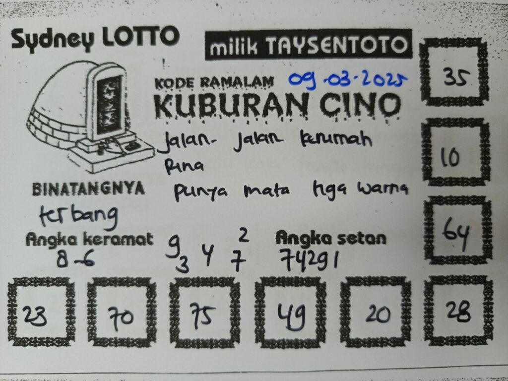 Syair Kuburan Cino Sydney Hari ini Minggu, 09 Maret 2025
