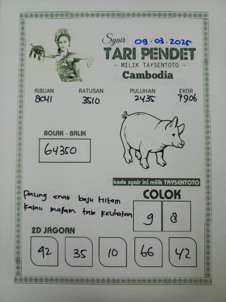 Syair Tari Pendet Cambodia Hari Ini Minggu, 09 Maret 2025