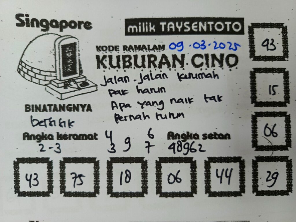 Syair Kuburan Cino SGP Hari ini Minggu, 09 Maret 2025