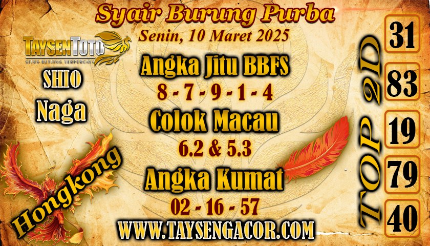 Syair Burung Purba HK Hari Senin, 10 Maret 2025