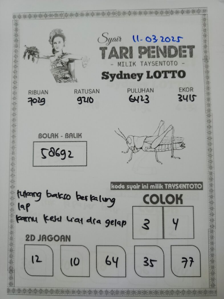 Syair Tari Pendet Sydney Hari ini Selasa, 11 Maret 2025