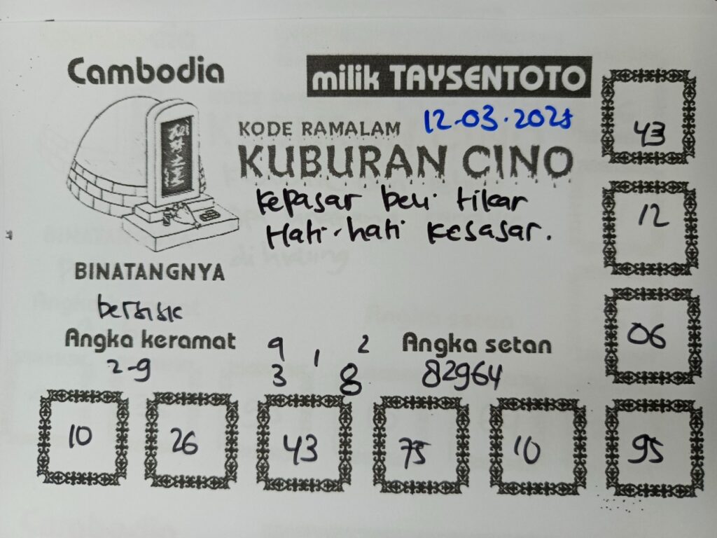 Syair Kuburan Cino Cambodia Hari Ini Rabu, 12 Maret 2025