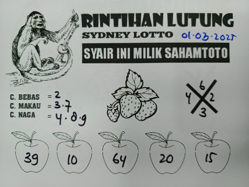 Syair Rintihan Lutung SSYDNEY Lotto Sabtu 01 Maret 2025