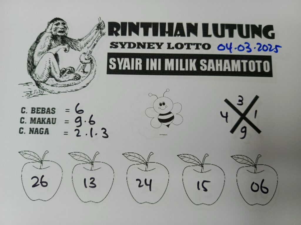 Syair Rintihan Lutung SYDNEY Lotto Selasa 04 Maret 2025