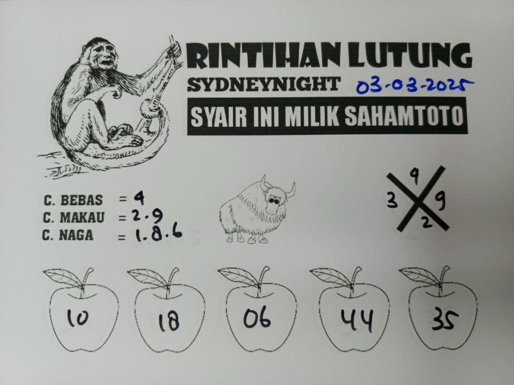 Syair Rintihan Lutung SYDNEY Night Senin 03 Maret 2025