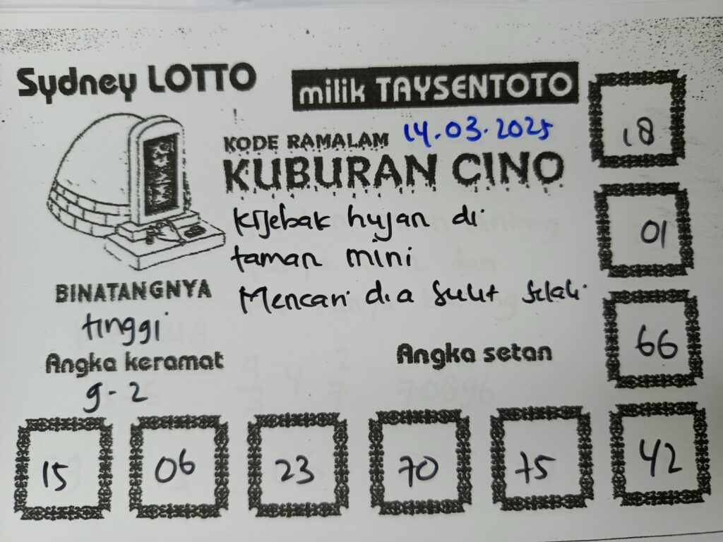 Syair Kuburan Cino Sydney Hari ini Jumat, 14 Maret 2025