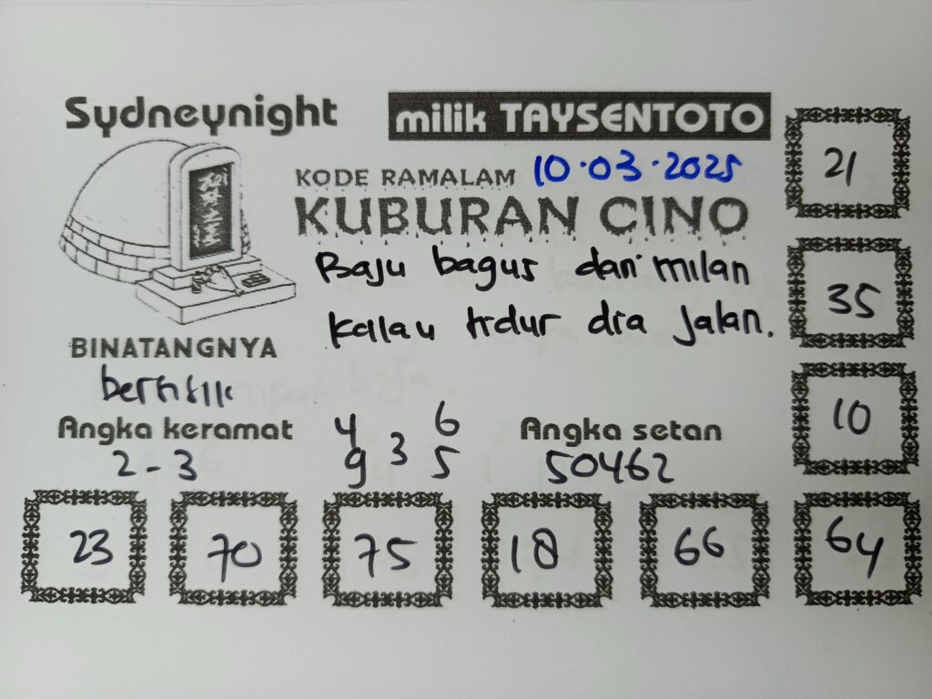 Syair Kuburan Cino SydneyNight Hari ini Senin, 10 Maret 2025