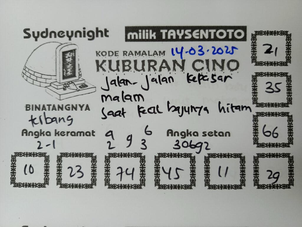 Syair Kuburan Cino SydneyNight Hari ini Jumat, 14 Maret 2025