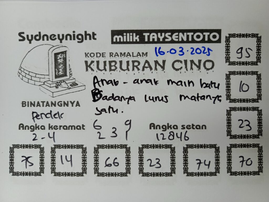 Syair Kuburan Cino SydneyNight Hari ini Minggu, 16 Maret 2025